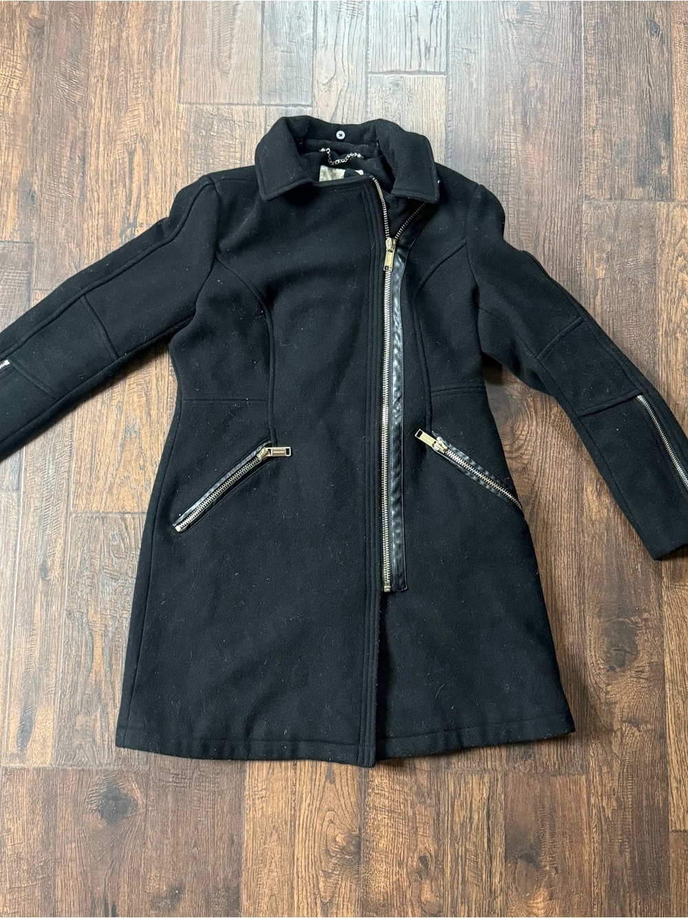 Michael Kors Black Asymmetrical Zip Wool Coat
